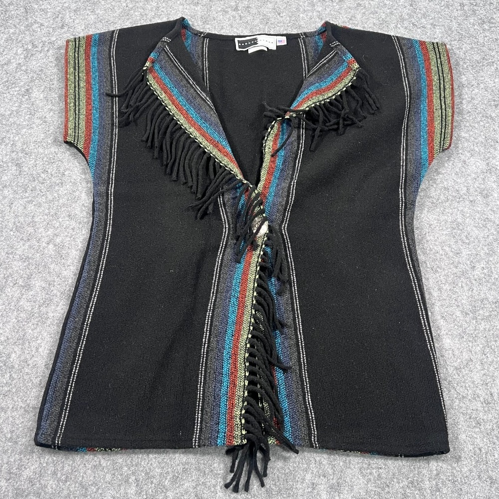 Vintage Rhonda Star Western Wool Blend Fringed Poncho Sweater Women's Size XS/S - Picture 1 of 6